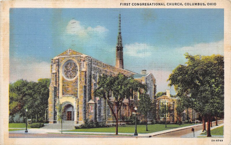 Columbus Ohio 1955 Postcard First Congregational Church 