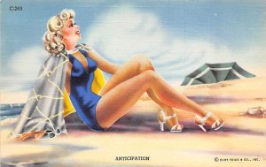 Anticipation Girl in her swimming suit Bathing Beauty Unused 