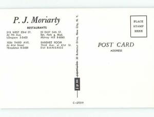 Pre-1980 PJ MORIARTY RESTAURANT AT 4 LOCATIONS New York City NY M8761