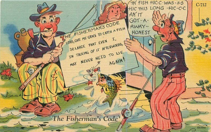 1940s Ray Walters Fishermans Code Exaggeration Teich Postcard | Topics - Cartoons & Comics - Comics, Postcard / HipPostcard 1940s Ray Walters Fishermans Code Exaggeration Teich Postcard | Topics - Cartoons & Comics - Comics, Postcard / HipPostcard