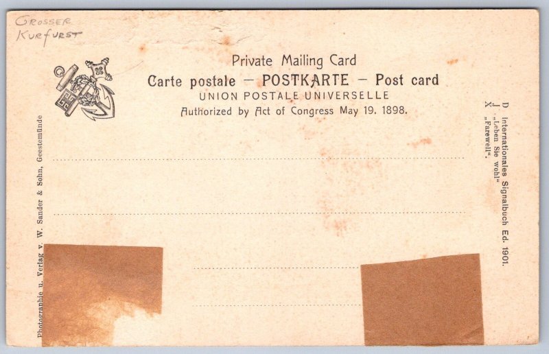 K29/ Interesting Postcard c1910 German Ship RPD Grosser Kurfurst Flags 21