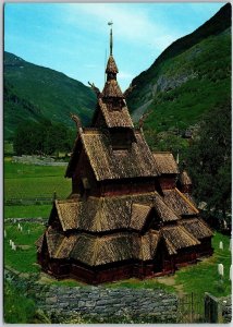 Norway Borgund Stave Church Sogn Mountains in Background Postcard