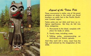 Pacific Northwest Coastal Region   LEGEND OF THE TOTEM POLE  Chrome Postcard