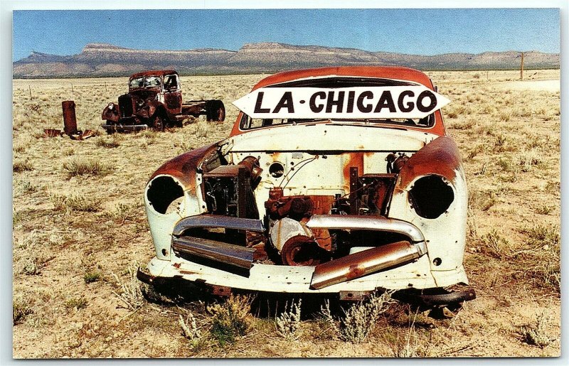 Postcard Route 66 Souvenirs Mother Road Thruxton Arizona AZ Rust Car Chicago A1