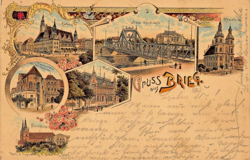 GRUSS aus BRIEG POLAND GERMANY~MULTI IMAGE 1897 POSTMARK~H BEDURFTIG POSTCARD