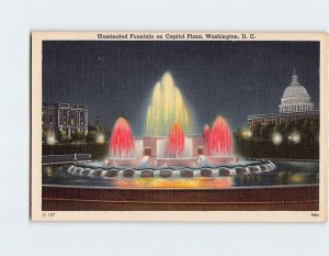 Postcard Illuminated Fountain on Capitol Plaza, Washington, District of Columbia