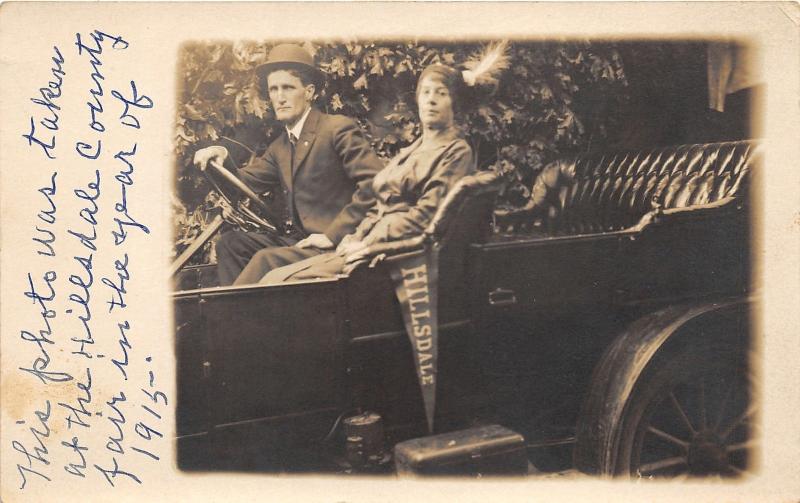 Hillsdale Michigan~Hillsdale County Fair~Man & Lady with Feather in Hat~'15 RPPC