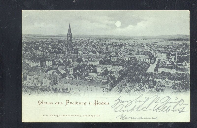 1893 GRUSS AUS FREIBURG I. BADEN GERMANY PANORAMA VINTAGE POSTCARD STAMP