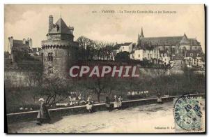 Old Postcard Vannes La Tour du Connetable and the Remparts Children Folklore