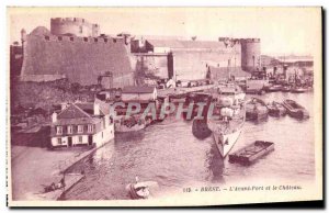 Old Postcard Brest Arant Port and Chateau boat