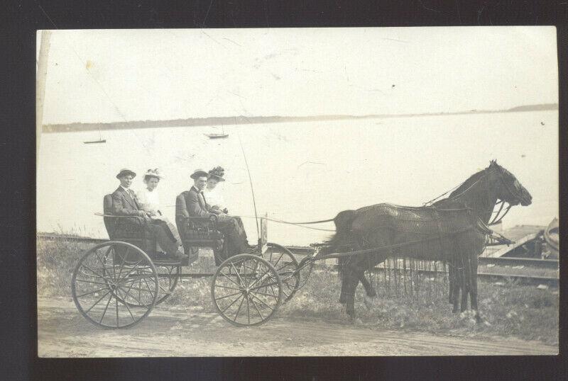 RPPC ROCKWELL IOWA HORSE DRAWN 4 PEOPLE WAGON REAL PHOTO POSTCARD