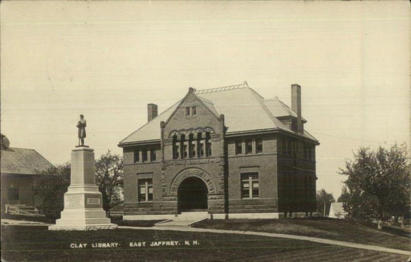 East Jaffrey NH Clay Library & Civil War Monument c1910 Real Photo Postcard 