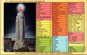 USA Empire State Building At Night New York City Linen Postcard C024