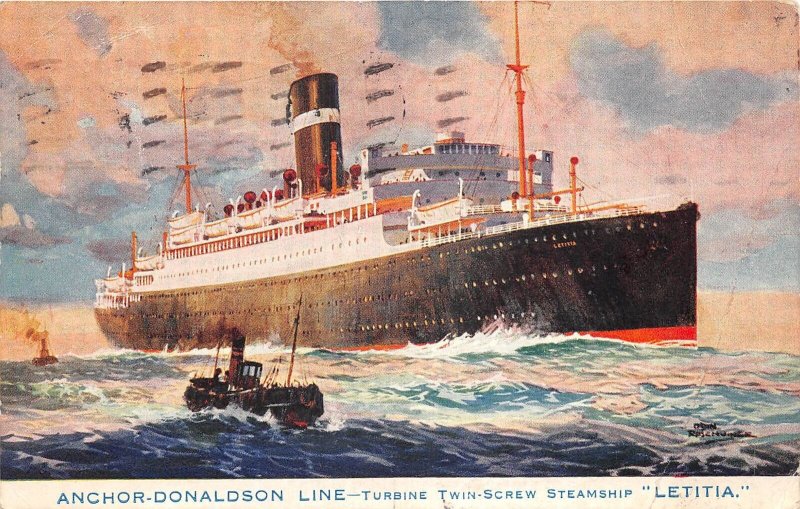 Lot330 2 anchor donaldson line letitia ship   liner painting transportation uk