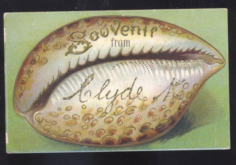 SOUVENIR FROM CLYDE KANSAS SEASHELL ANTIQUE VINTAGE POSTCARD