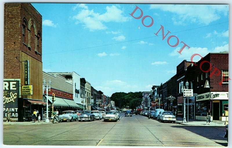 1959 Beaver Dam Wis Front St Chrome Photo Postcard Downtown Main Street View A24