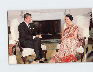 Postcard Ronald Reagan meets with Indira Gandhi, White House, Washington, D. C.