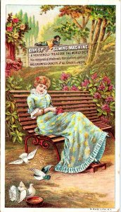 Vintage Davis Vertical Feed Sewing Machine Trade Card Victorian Lady Clayton NY