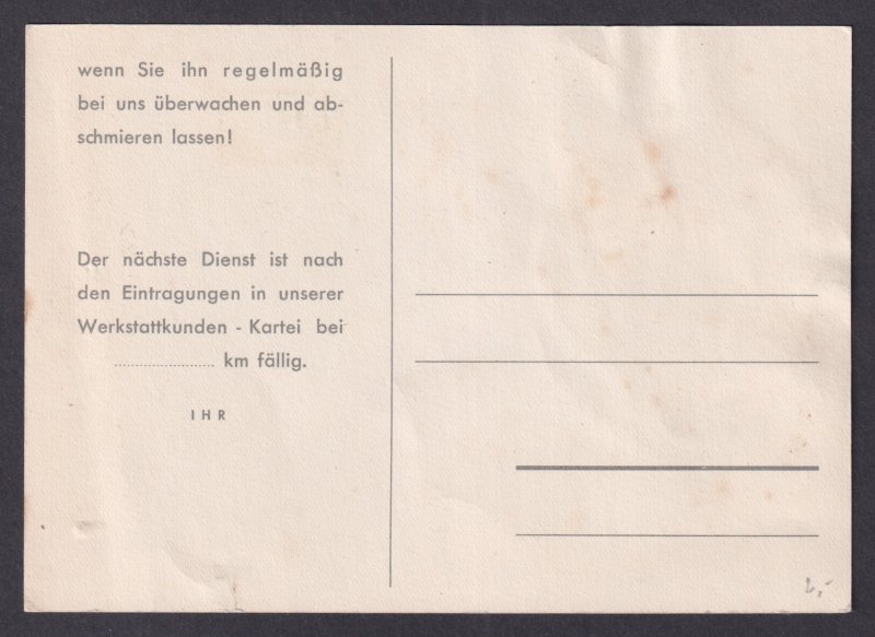 Vinatge postcard GERMANY, Car service advertisement, Picnic