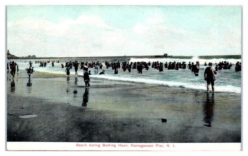 1907 Beach during Bathing Hour, Narragansett Pier, RI Postcard