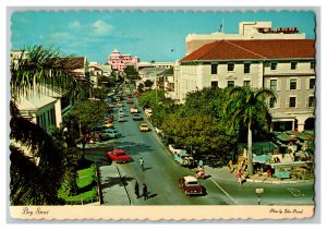 Postcard Bay Street Nassau Bahamas Continental View Card Old Cars