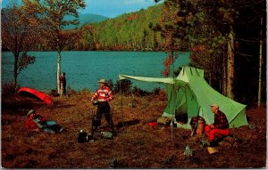 Greetings Addison NY New York  Camping Lake Canoe VTG Postcard PM Cancel WOB 