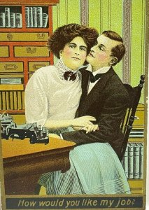 How Would You Like My Job Man Woman Love Typewriter Postcard ca. 1910 Early 1900