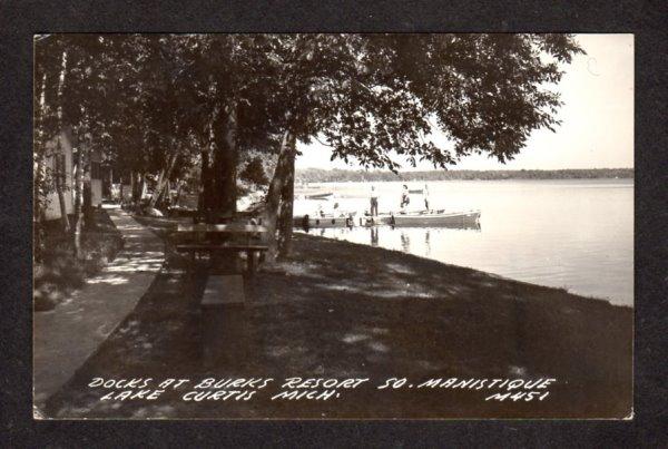 MI Burks Resort Manistique MICHIGAN Real Photo RPPC Postcard Lake Curtis RP