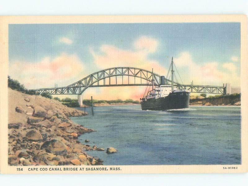 Unused Linen CAPE COD CANAL BRIDGE Cape Cod - Sagamore Massachusetts MA d4131