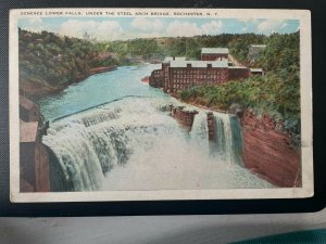 Vintage Postcard 1925 Genesee Lower Falls Steel Arch Bridge Rochester New York