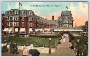1910's HOTEL SHELBURNE ATLANTIC CITY NJ AMERICAN FLAGS BOARDWALK POSTCARD