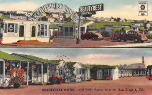 BEAUTYREST MOTEL Roadside SAN DIEGO, CA Pitzer's Cafe 1940s Linen Postcard