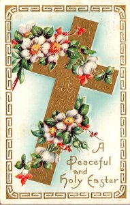 Easter With Gold Cross and Flowers 1911