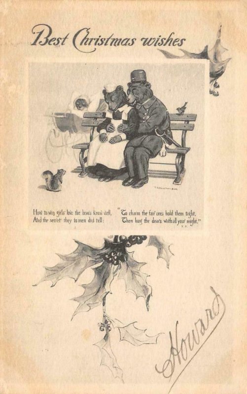Best Christmas Wishes Bear Family Strothmann Art c1910s Vintage Postcard