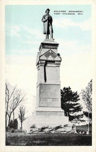 Civil War, Soldiers Monument, Fort Atkinson, WI, Old Postcard