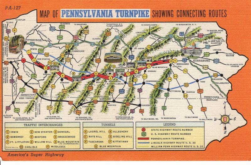 US    PC1260  MAP OF THE PENNSYLVANIA TURNPIKE