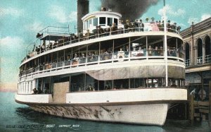 Vintage Postcard 1910's Belle Isle Pleasure Boat Detroit Michigan MI Transpo.