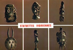 VINTAGE CONTINENTAL POSTCARD REPUBLIQUE DU COTE D'IVOIRE STATUETTES IVOIRIENNES