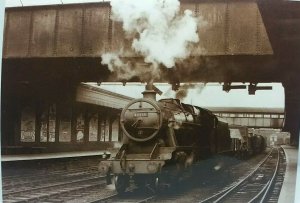 Vtg Repro Postcard 48435 Steam Locomotive with Freight Train Leaving Station LMS