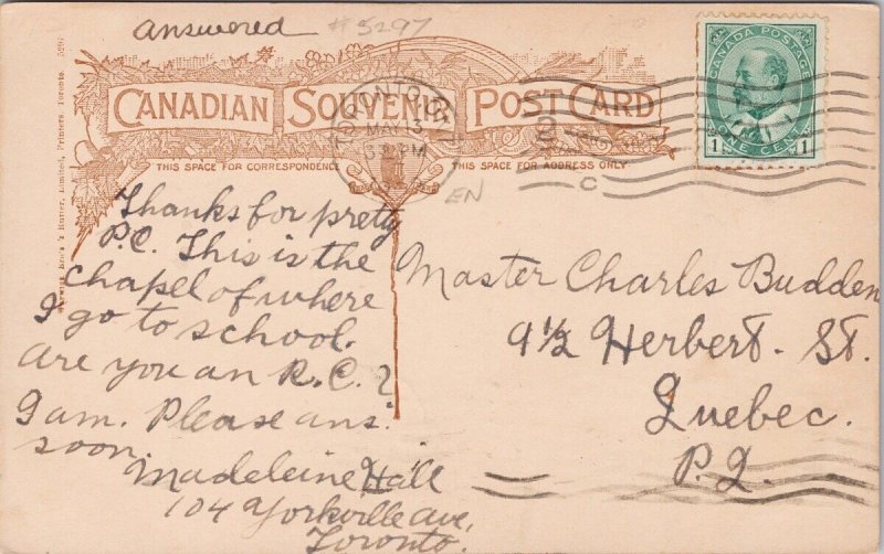 St Joseph Convent Chapel Toronto Ontario ON c1909 Warwick Postcard H37