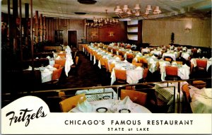 Vtg Chicago Illinois IL Fritzels Restaurant State at Lake 1950s Postcard