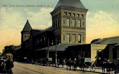 New York Central Station, Buffalo, NY, USA Railroad Train Depot 1916 light cr...