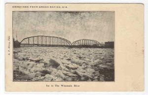 Wisconsin River Ice Pack Bridge Grand Rapids WI 1910c postcard