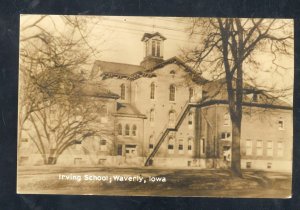 RPPC WAVERLY IOWA IRVING SCHOOL BUILDING VINTAGE REAL PHOTO POSTCARD