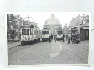 Original Vintage Photo Trams Delft & Leiden at Turfmarkt Netherlands 1959