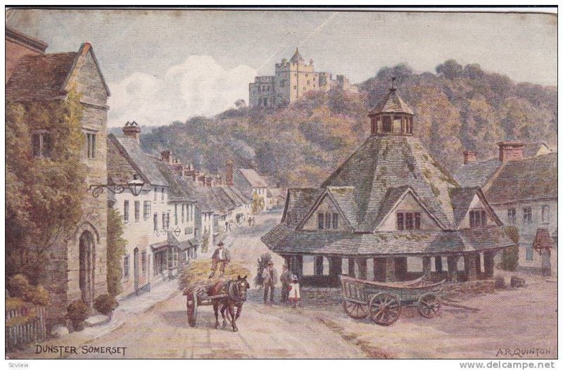 AS: Dunster Somerset, Horse-drawn wagon, England, United Kingdom,  A.R. Quint...