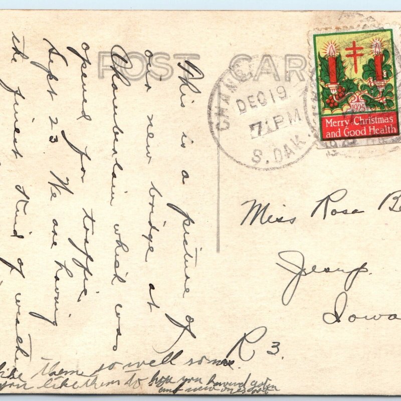 1925 Chamberlain, SD RPPC State Highway New Bridge MO River Ship Stamp A167