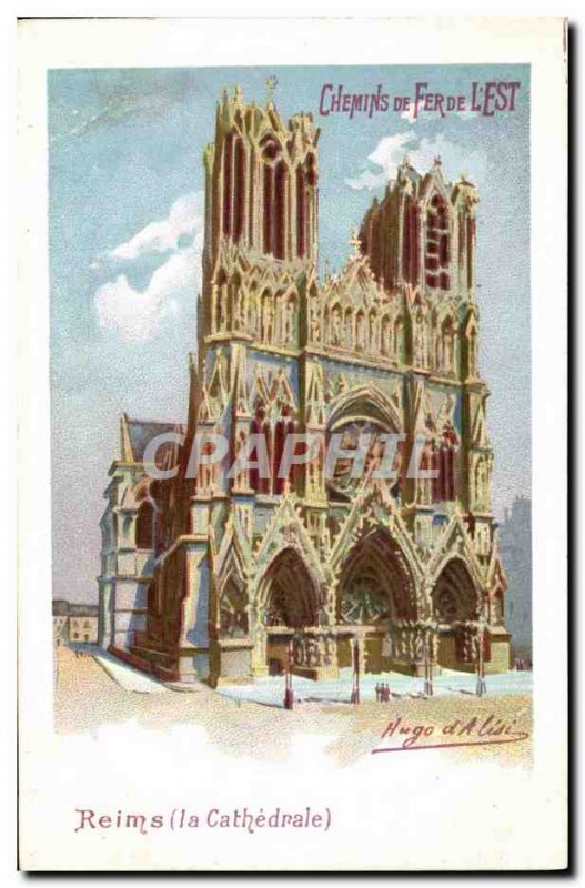 Old Postcard Train Railways & # 39Est of Reims cathedral