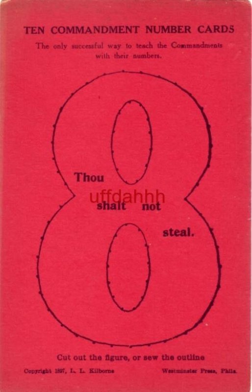 TEN COMMANDMENT NUMBER CARDS 8 copyright 1897 Kilborne Cut out or sew outline