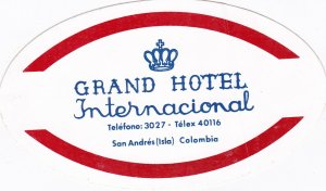 Columbia San Andres Grand Hotel Internacional Vintage Luggage Label sk2933